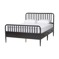 Baxton Studio Lucera 6-Drawer Platform Bed with Bobbin Frame, Queen, Black